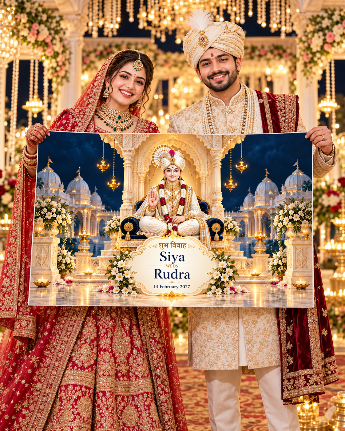 Swaminarayan Ivory Marble Temple Night Personalized Wedding Antarpat | AP-006-6