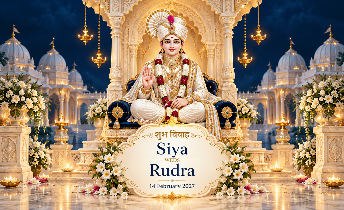 Swaminarayan Ivory Marble Temple Night Personalized Wedding Antarpat | AP-006-6