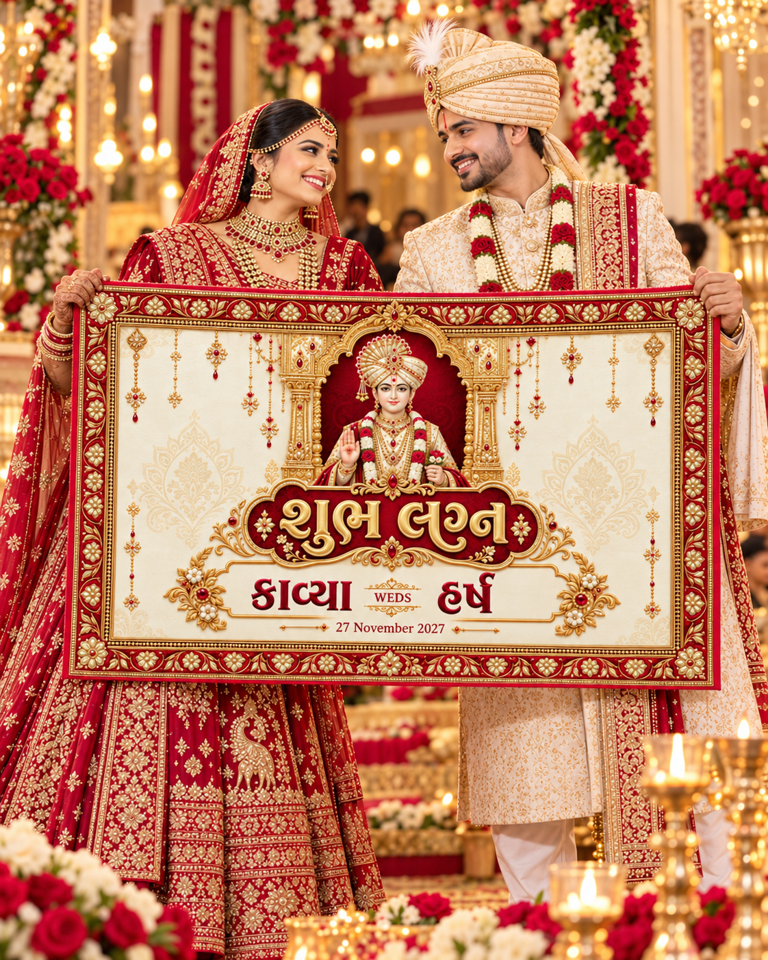 Swaminarayan Ivory Gold Shubh Lagna Frame Personalized Wedding Antarpat | AP-006-7