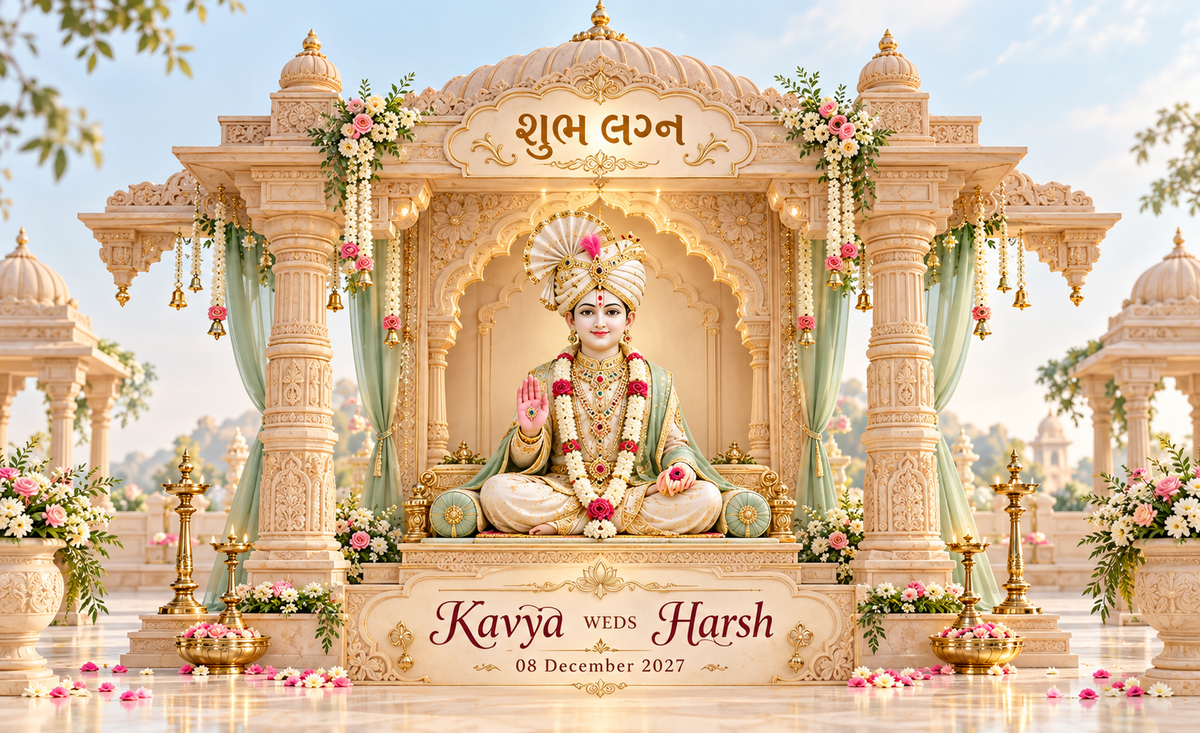 Swaminarayan Ivory Sage Green Mandir Personalized Wedding Antarpat | AP-006-8
