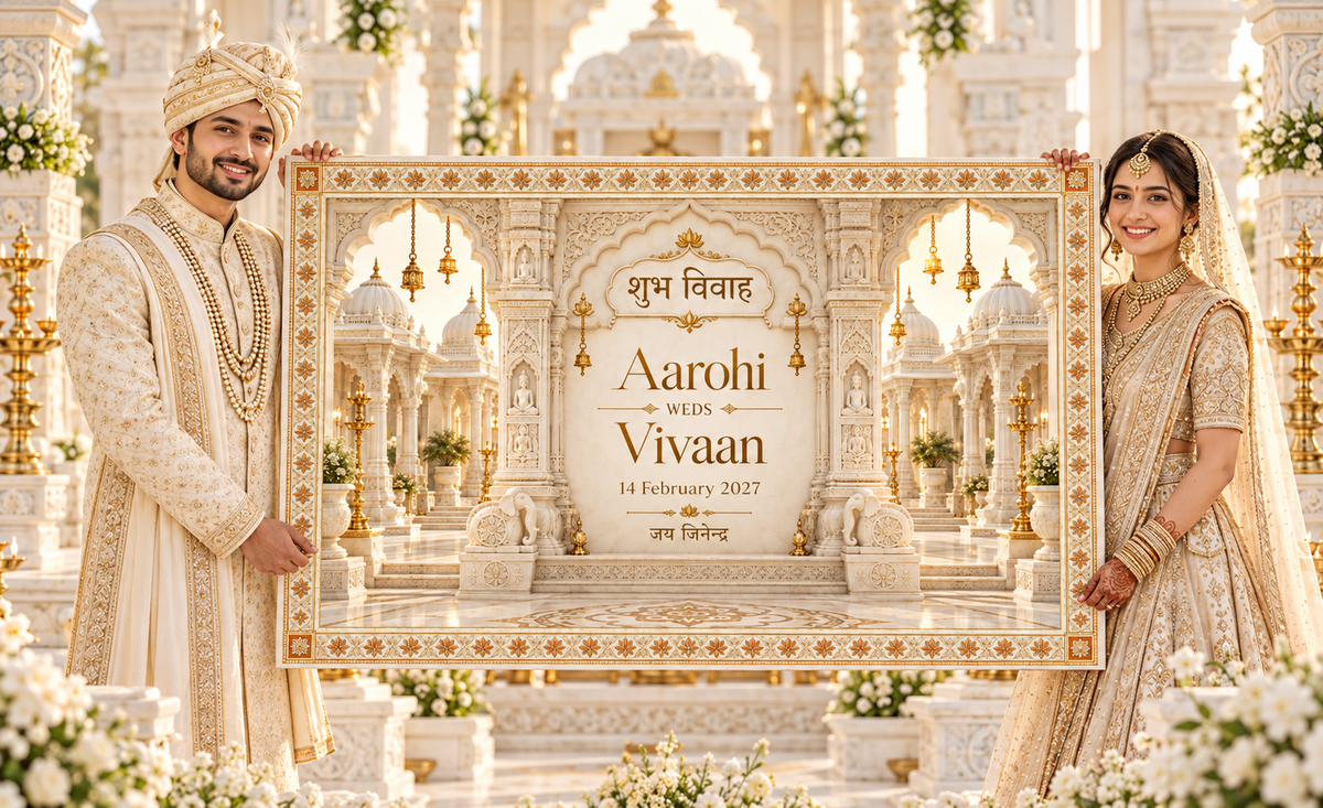 Jain White Marble Temple Personalized Wedding Antarpat | AP-007-1