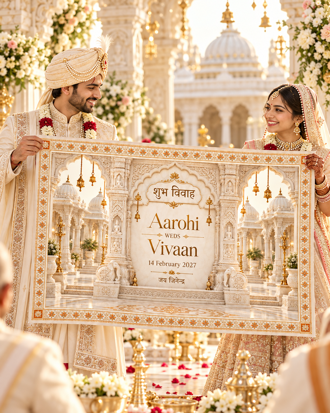Jain White Marble Temple Personalized Wedding Antarpat | AP-007-1