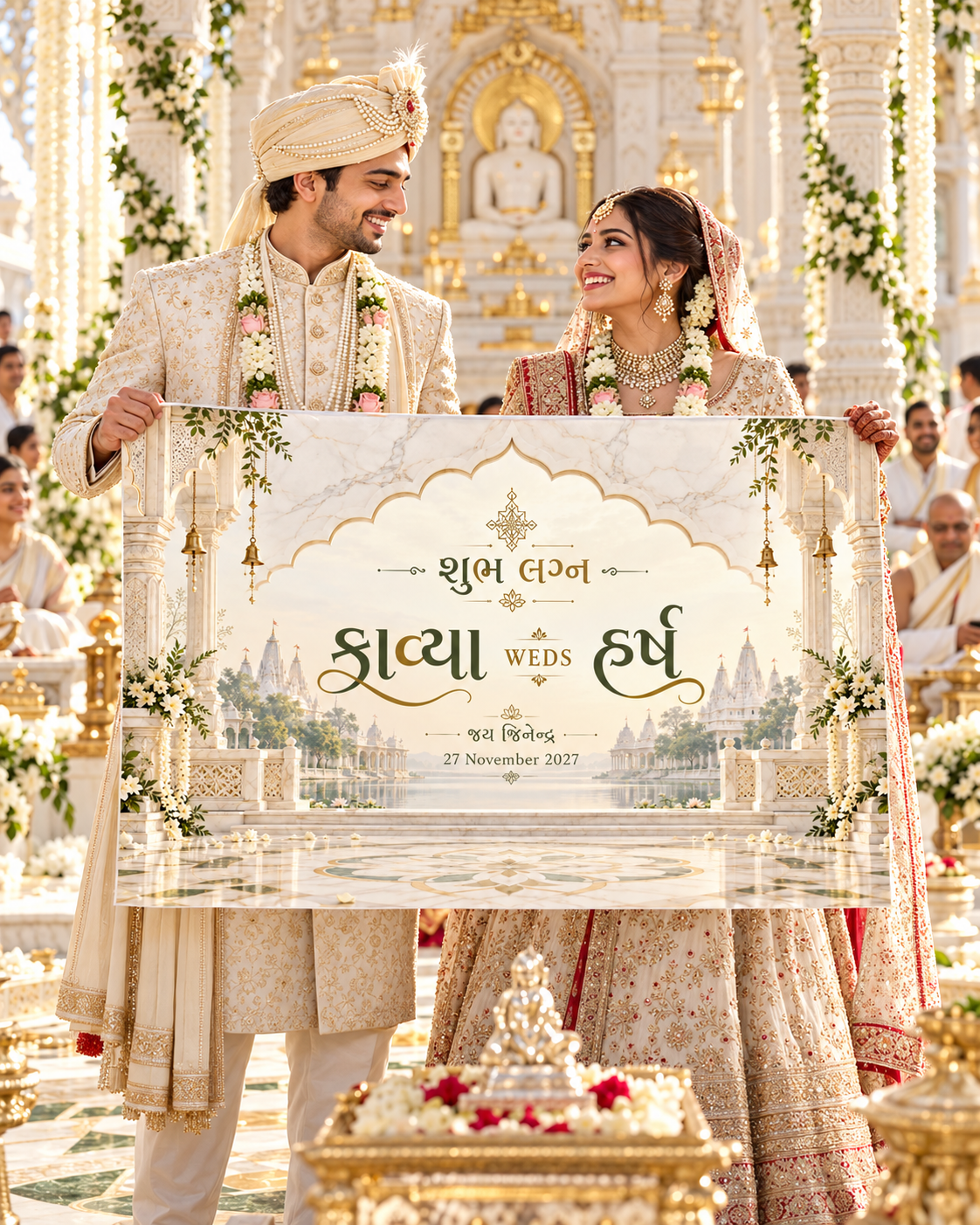 Jain Minimal Marble Arch Lake Temple Personalized Wedding Antarpat | AP-007-2