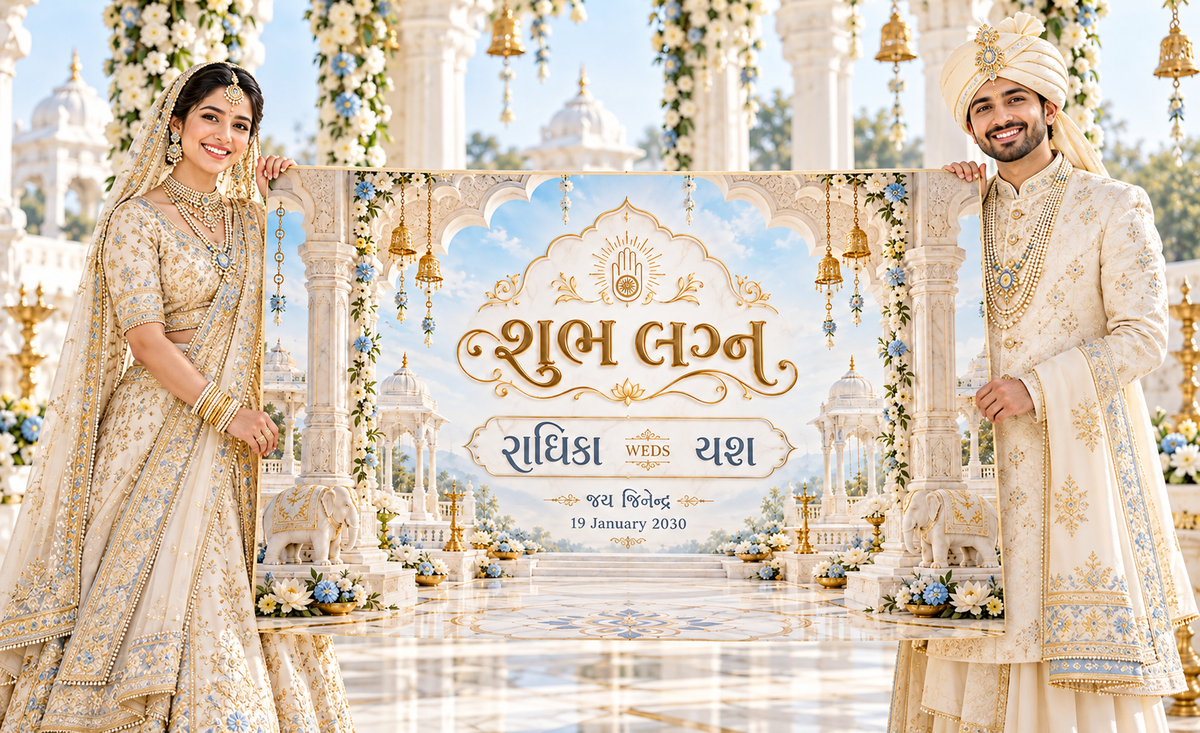 Jain Sky Blue White Marble Ahimsa Personalized Wedding Antarpat | AP-007-4