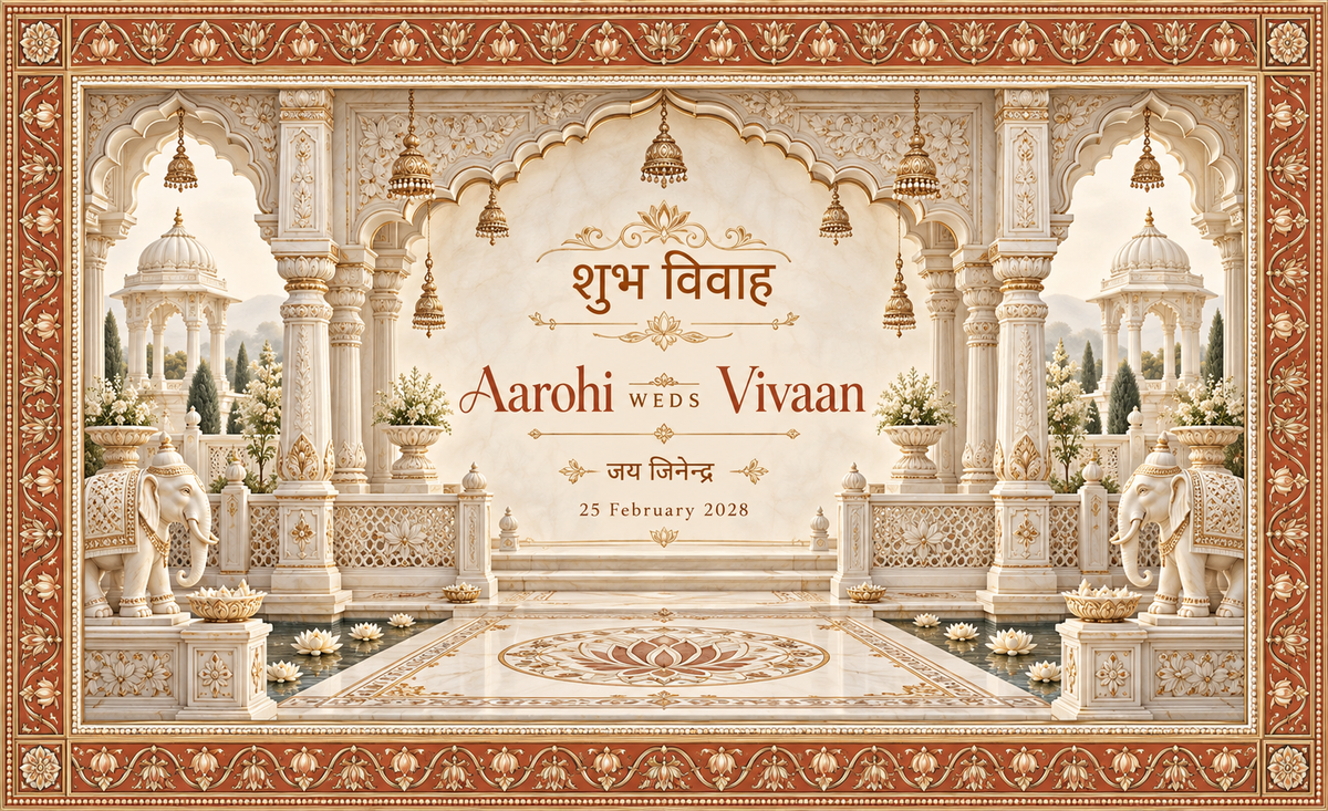 Jain Terracotta Marble Courtyard Lotus Pool Personalized Wedding Antarpat | AP-007-6