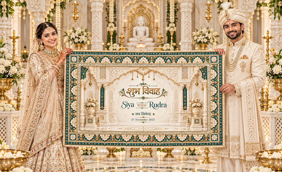 Jain Teal Ivory Marble Arch Personalized Wedding Antarpat | AP-007-7
