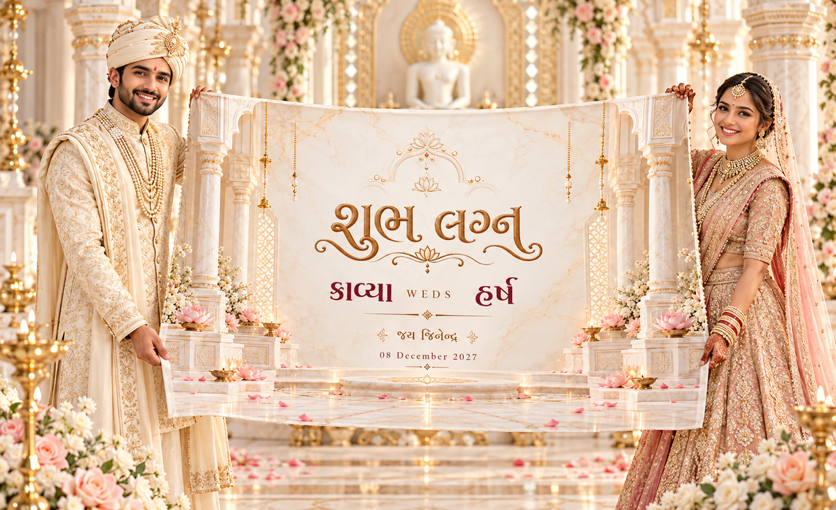 Jain Minimal Ivory Marble Pink Lotus Personalized Wedding Antarpat | AP-007-8