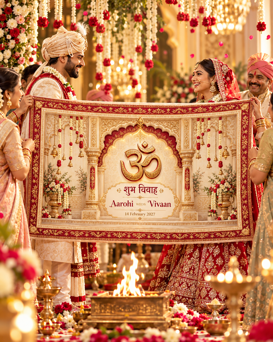 Om sacred symbol Antarpat at Indian wedding ceremony