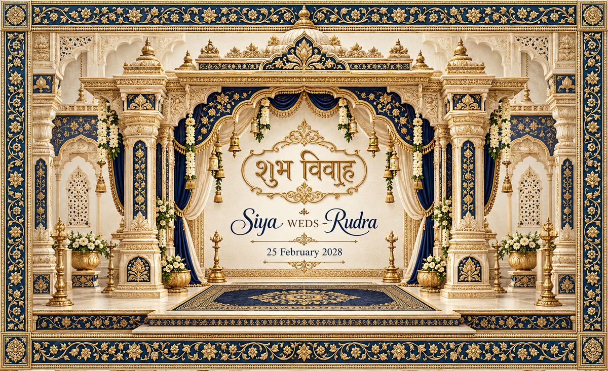 Royal Navy Gold Mandap Personalized Wedding Antarpat flat print design