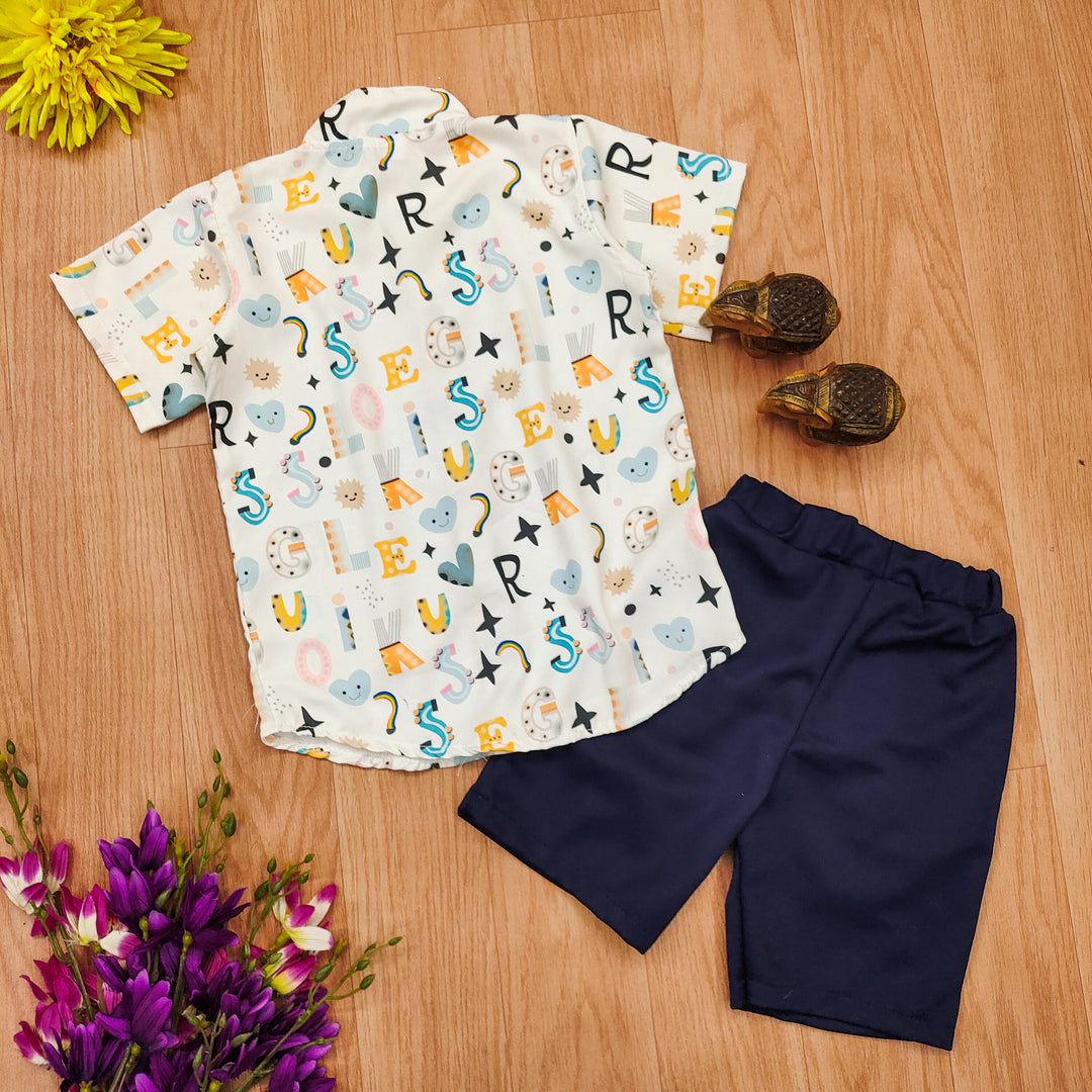 Kids' Alphabet Print Shirt and Navy Shorts Set for Boy by MAGNITE(BB_25280)