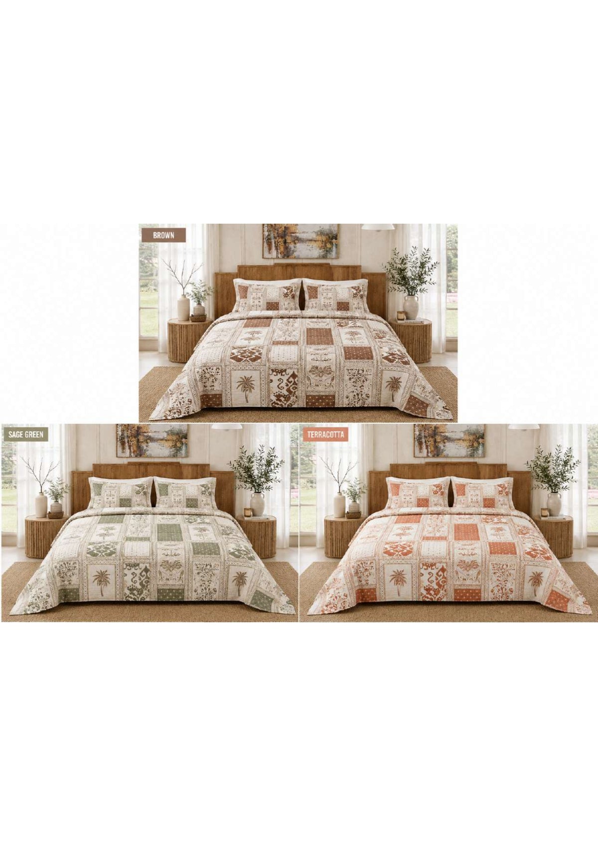 Patchwork heritage multi colour printed bedsheet set Bed-10