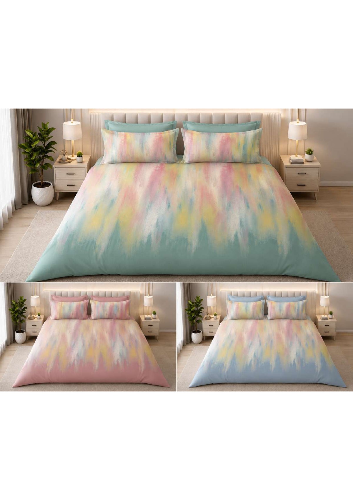 Pastel watercolour multi colour printed bedsheet set Bed-11
