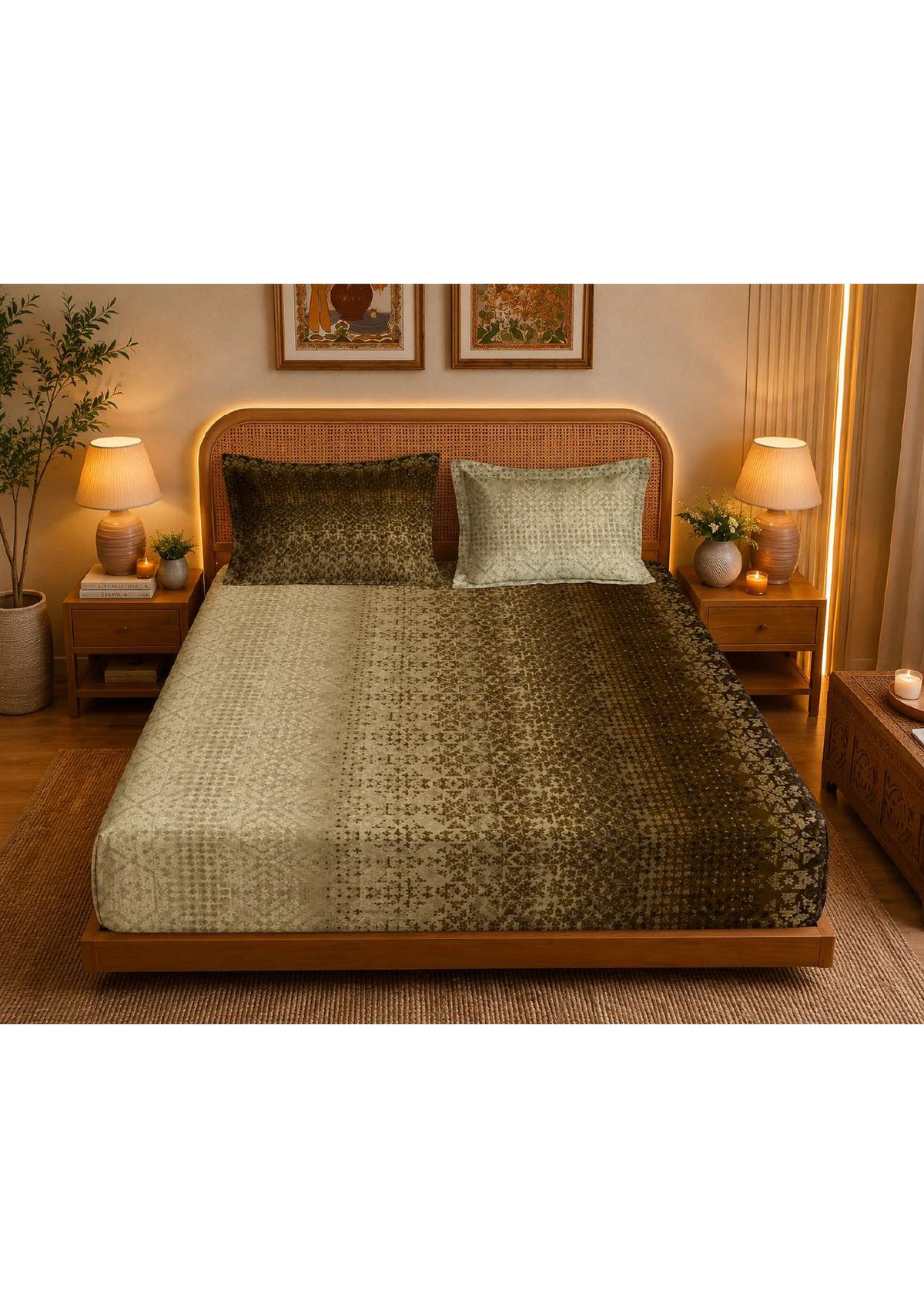 Brown beige ombre printed bedsheet set Bed-2