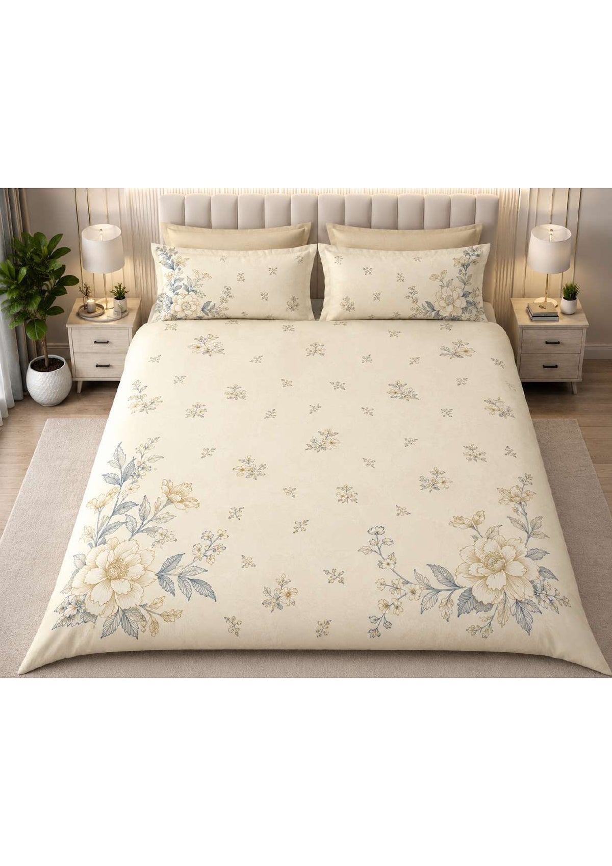 Ivory floral printed bedsheet set Bed-5
