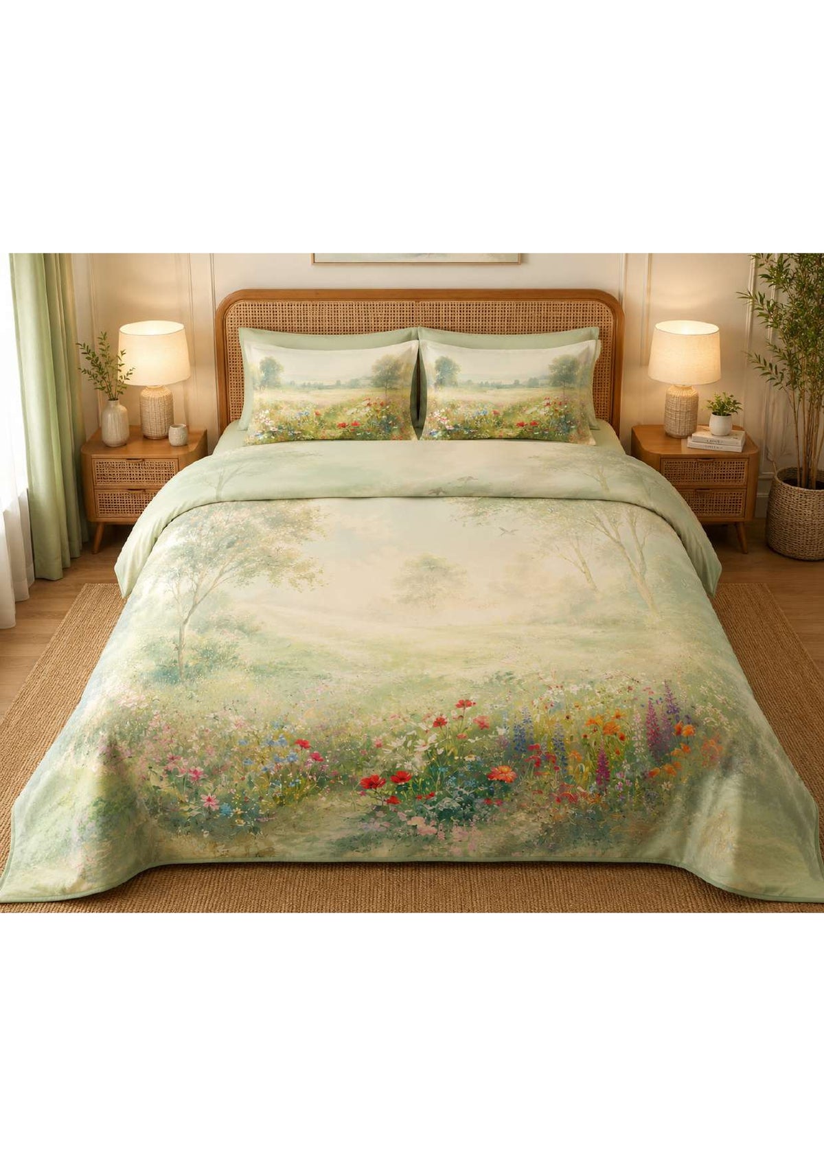 Meadow floral landscape printed bedsheet set Bed-6