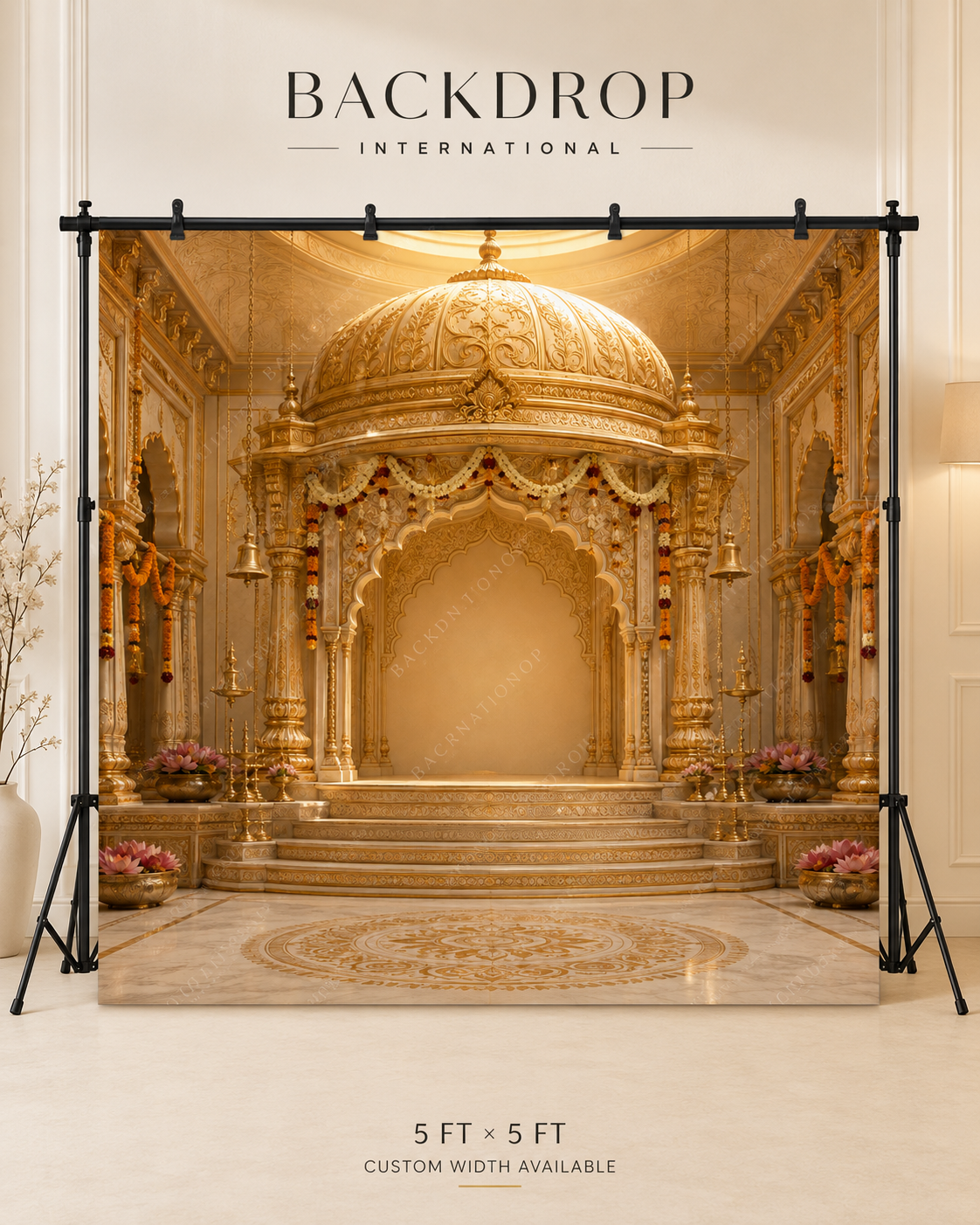 Golden Dome Mandap Ganesh Chaturthi Backdrop with Lotus & Marigold | GC-001-3