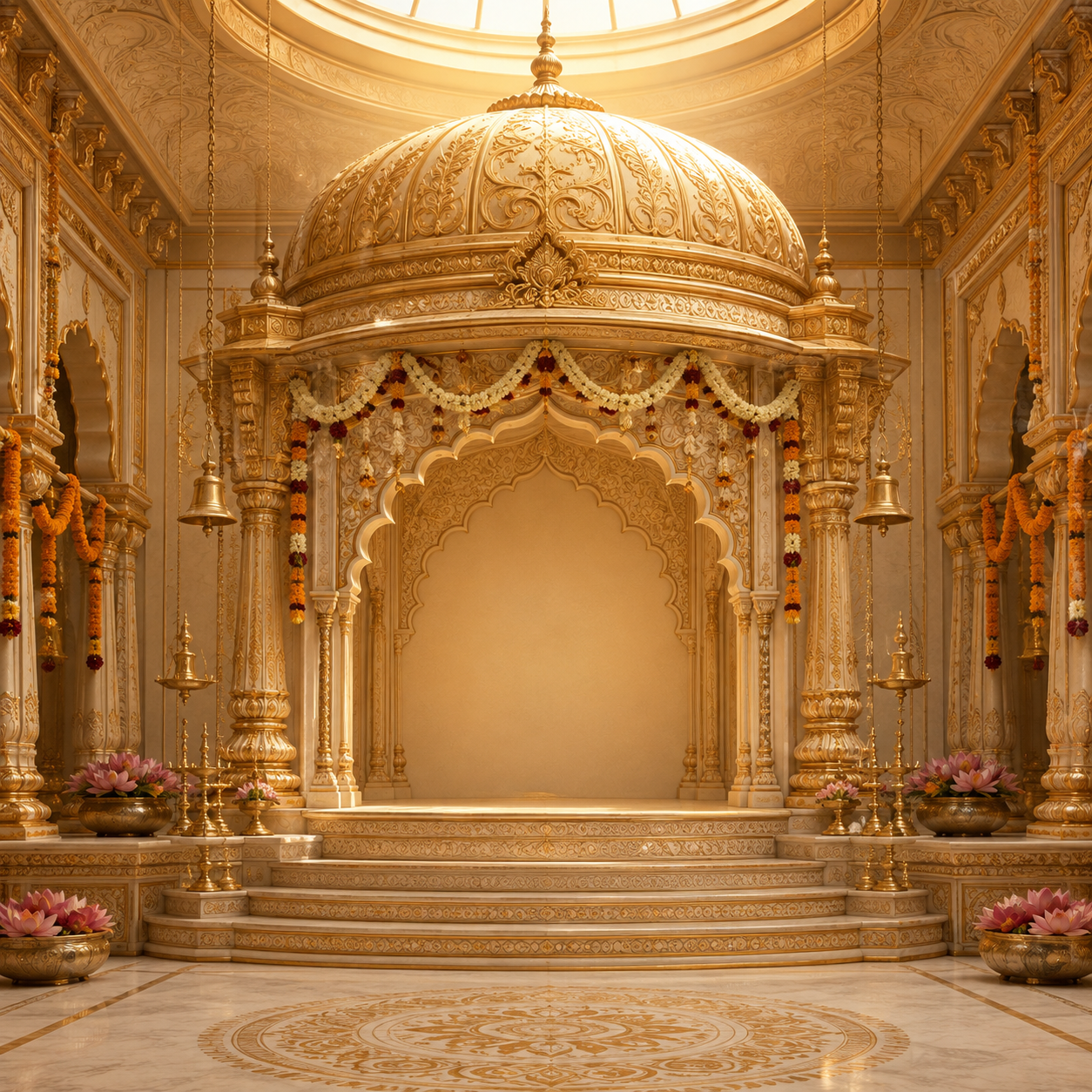 Golden Dome Mandap Ganesh Chaturthi Backdrop with Lotus & Marigold | GC-001-3