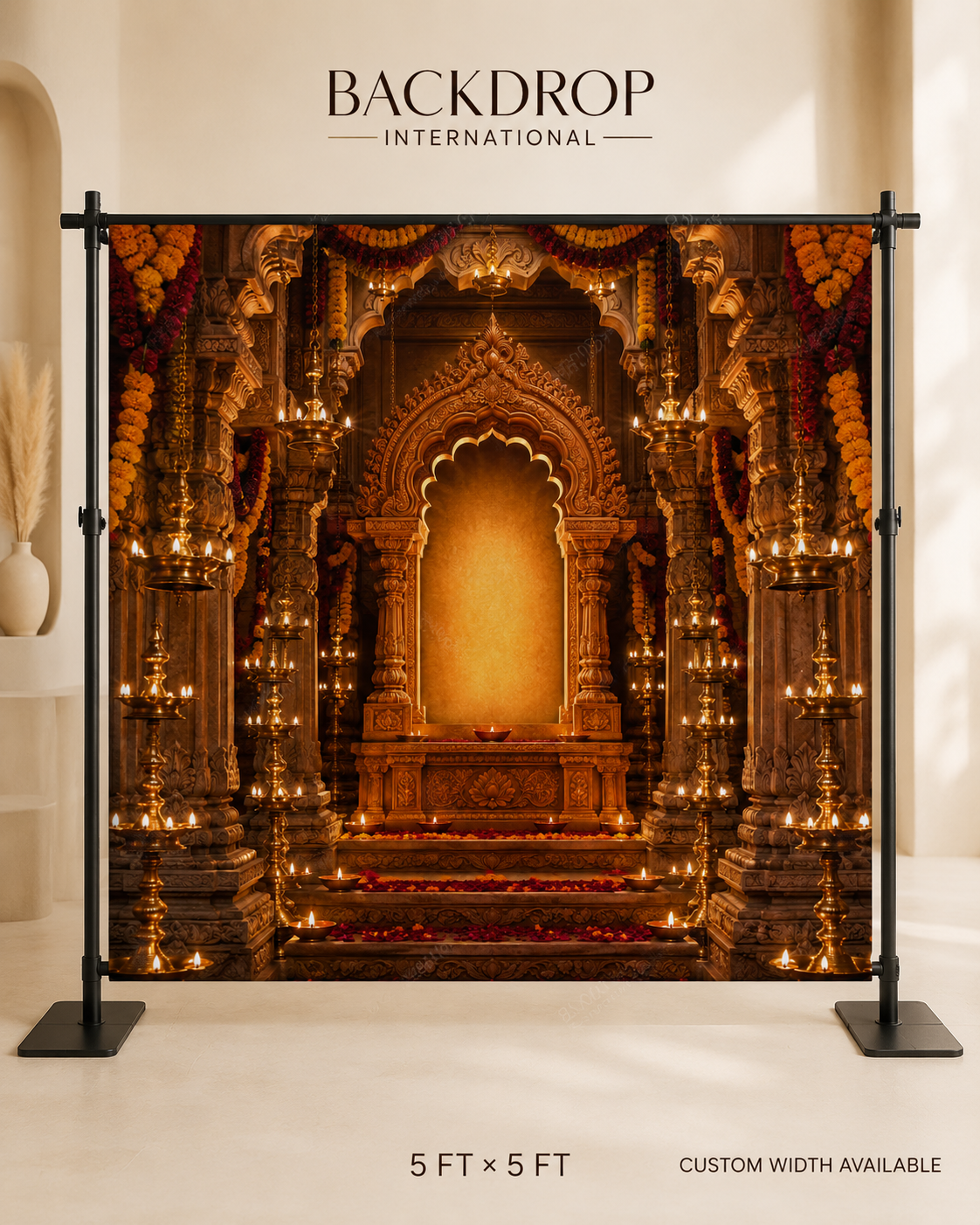 Royal Carved Mandap Ganesh Chaturthi Backdrop with Brass Deep Stands | GC-002-3