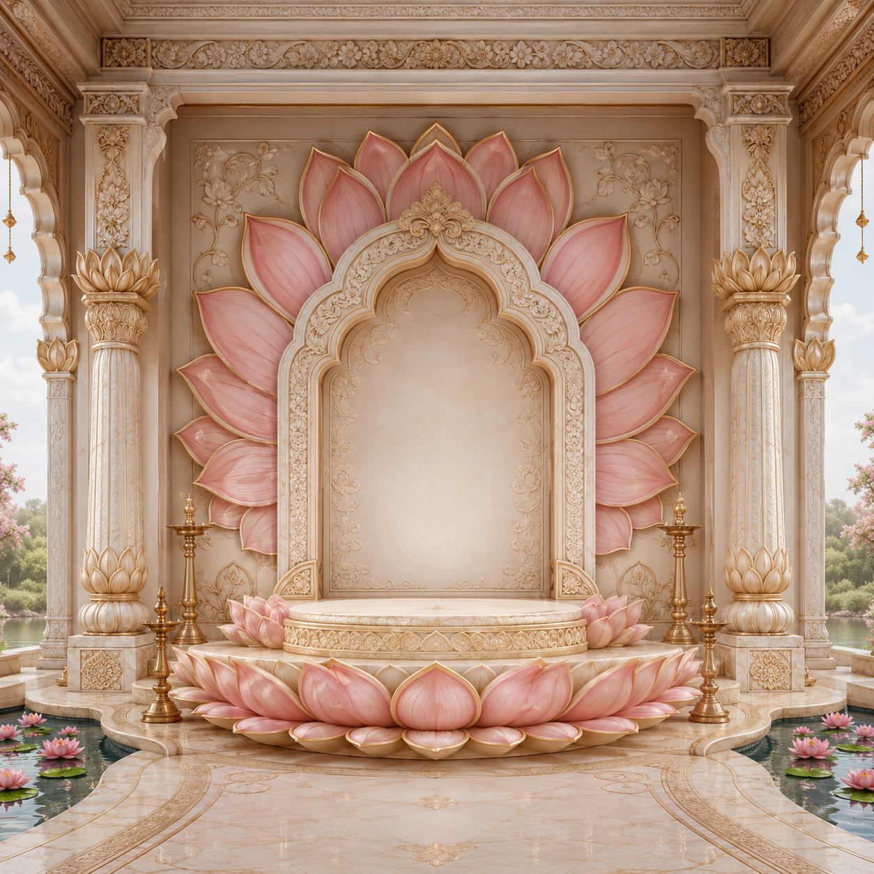 Lotus Petal Halo Ganesh Chaturthi Backdrop with Lakeside View | GC-004-2