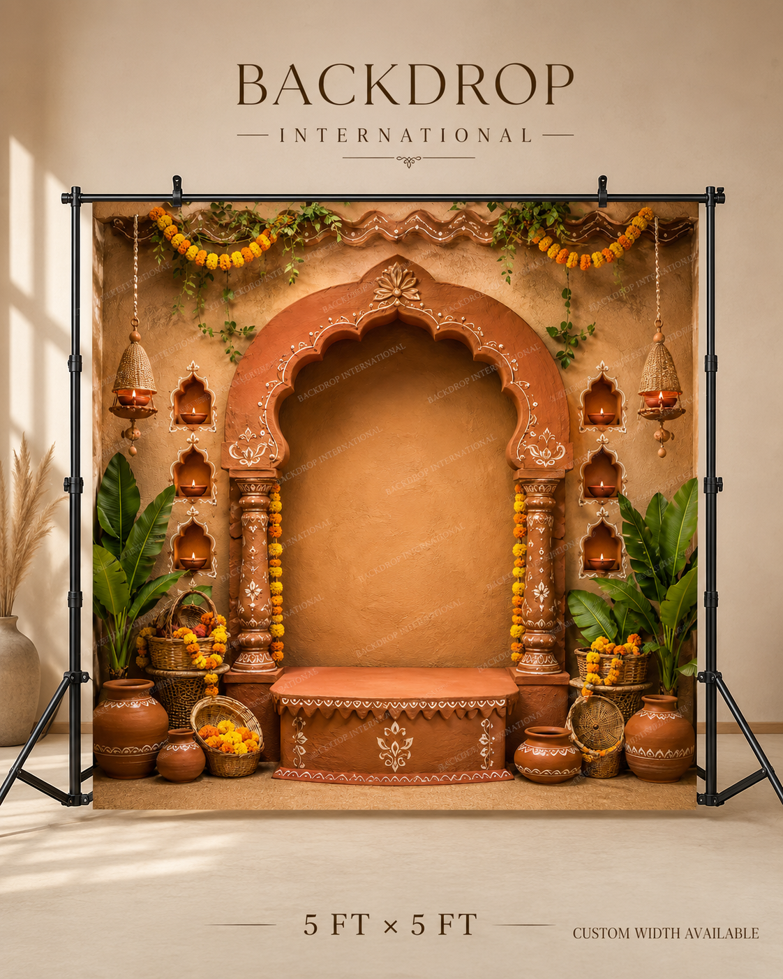 Terracotta Village Mandap Ganesh Chaturthi Backdrop with Matki & Marigold | GC-007-1