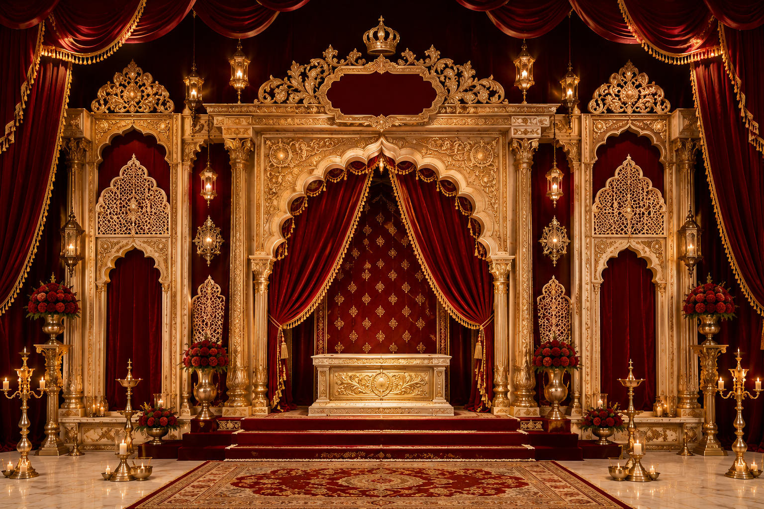 GC-012-2 royal maroon and gold palace stage printed backdrop