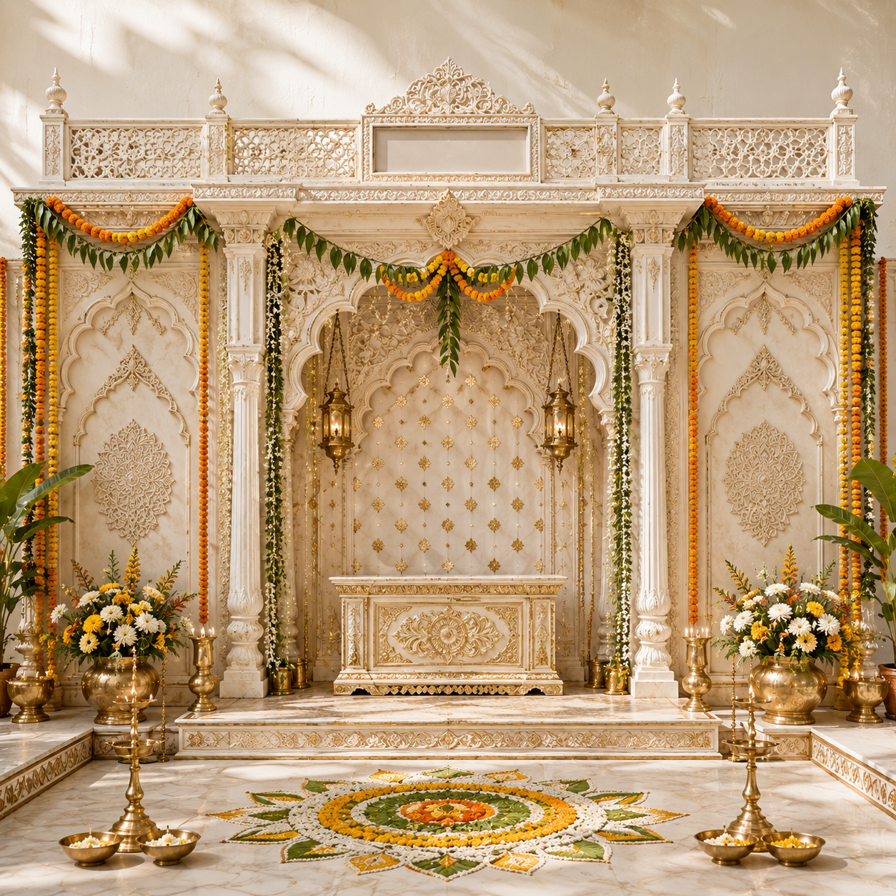 GC-013-1 Ivory Maharashtrian Haveli Marigold Mandap Backdrop