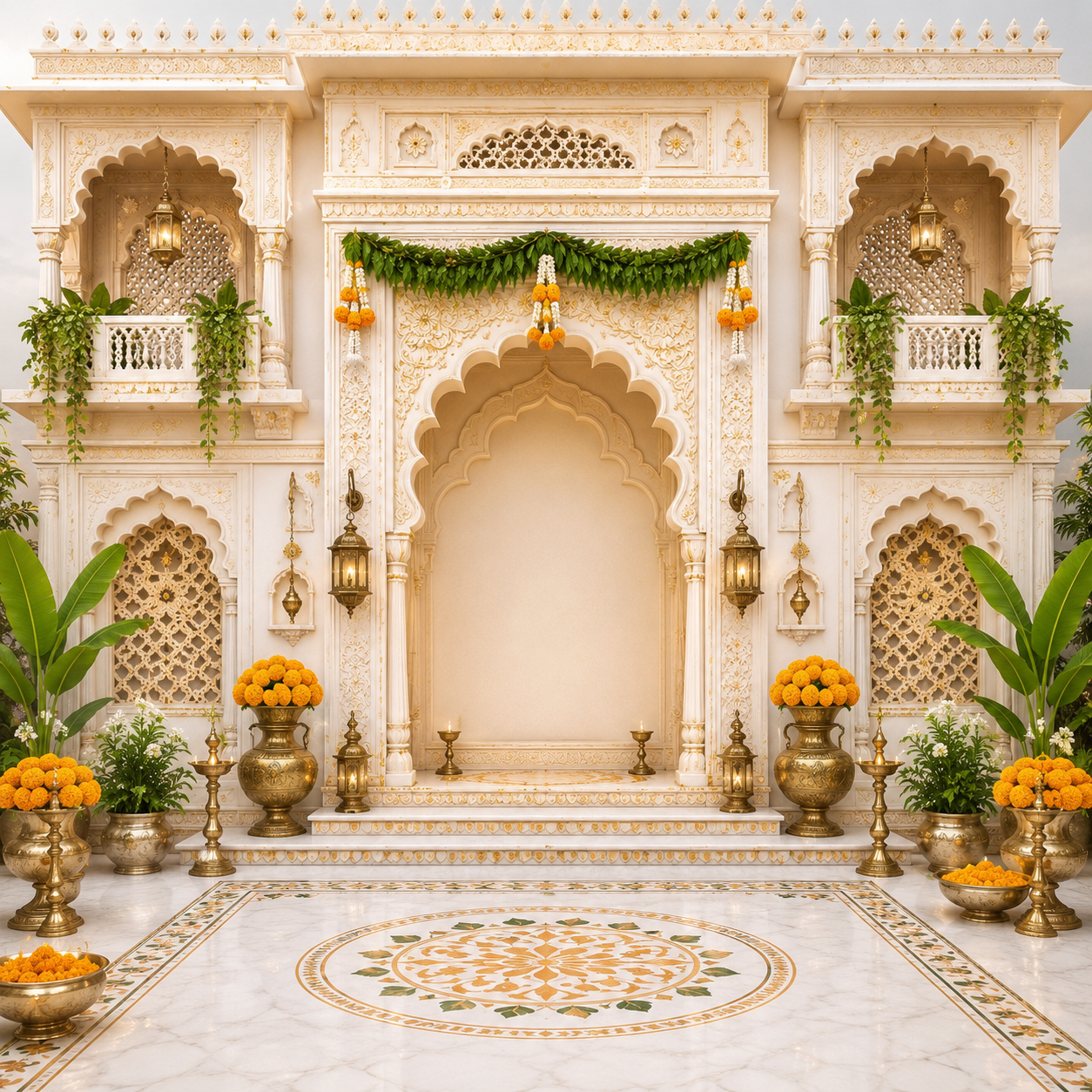 GC-013-2 Ivory Maharashtrian Haveli Arch Backdrop