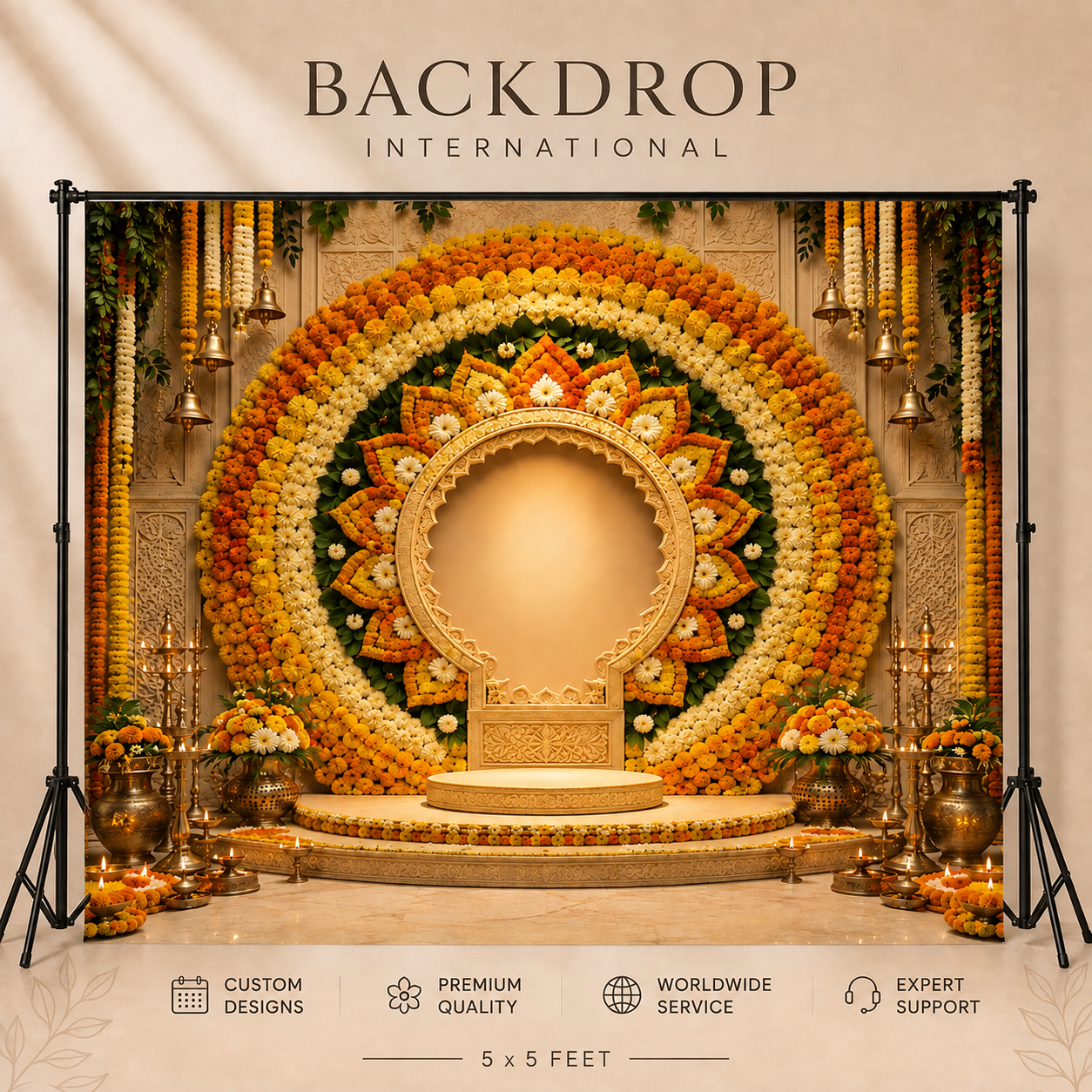 GC-016-2 Marigold Floral Ring Arch backdrop mockup