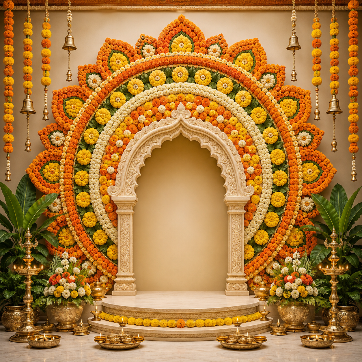 GC-016-3 Marigold Floral Peacock Arch backdrop