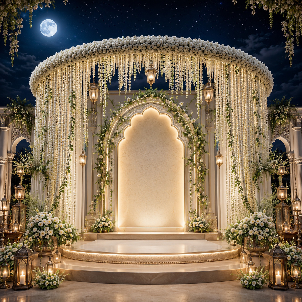 GC-017-1 Moonlit Jasmine Round Canopy Mandap Backdrop