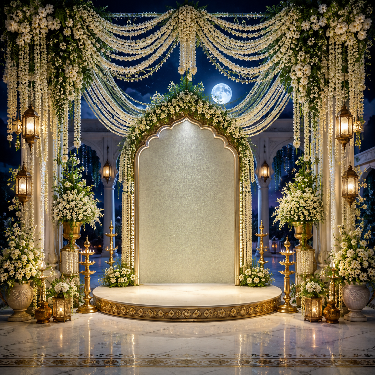 GC-017-3 Cascading Jasmine Garland Moonlight Mandap Backdrop