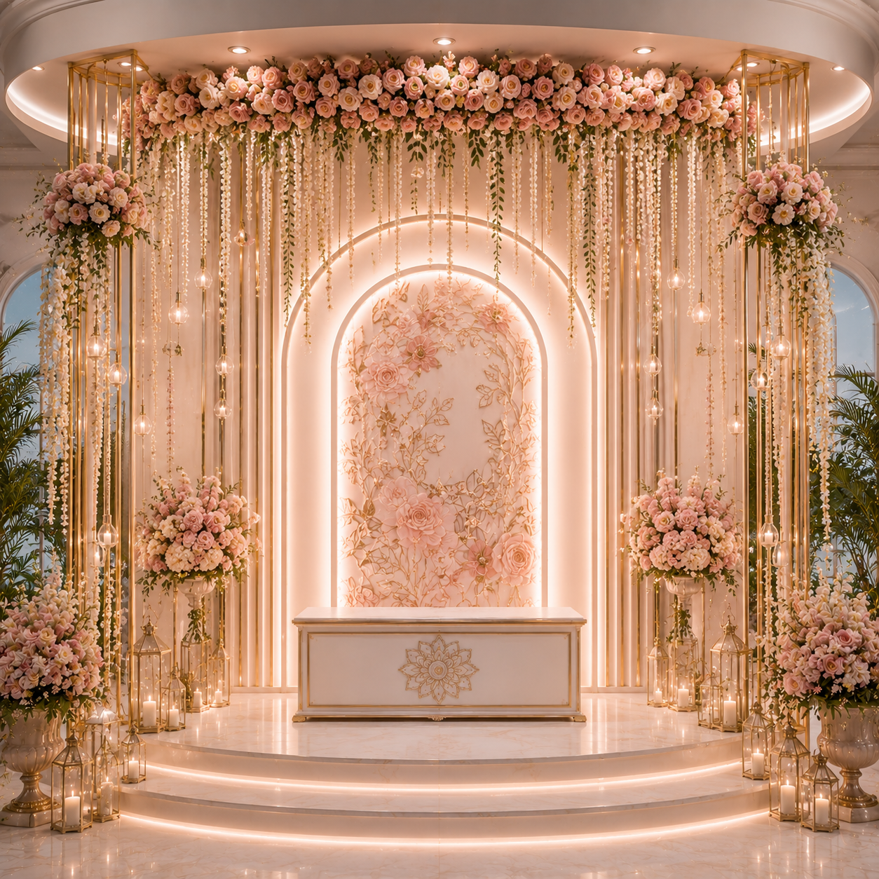 GC-018-2 Illuminated Rose Garden Oval Arch Backdrop