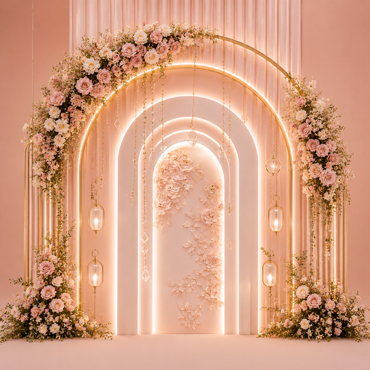GC-018-3 Double Halo Blush Rose Crescent Arch Backdrop