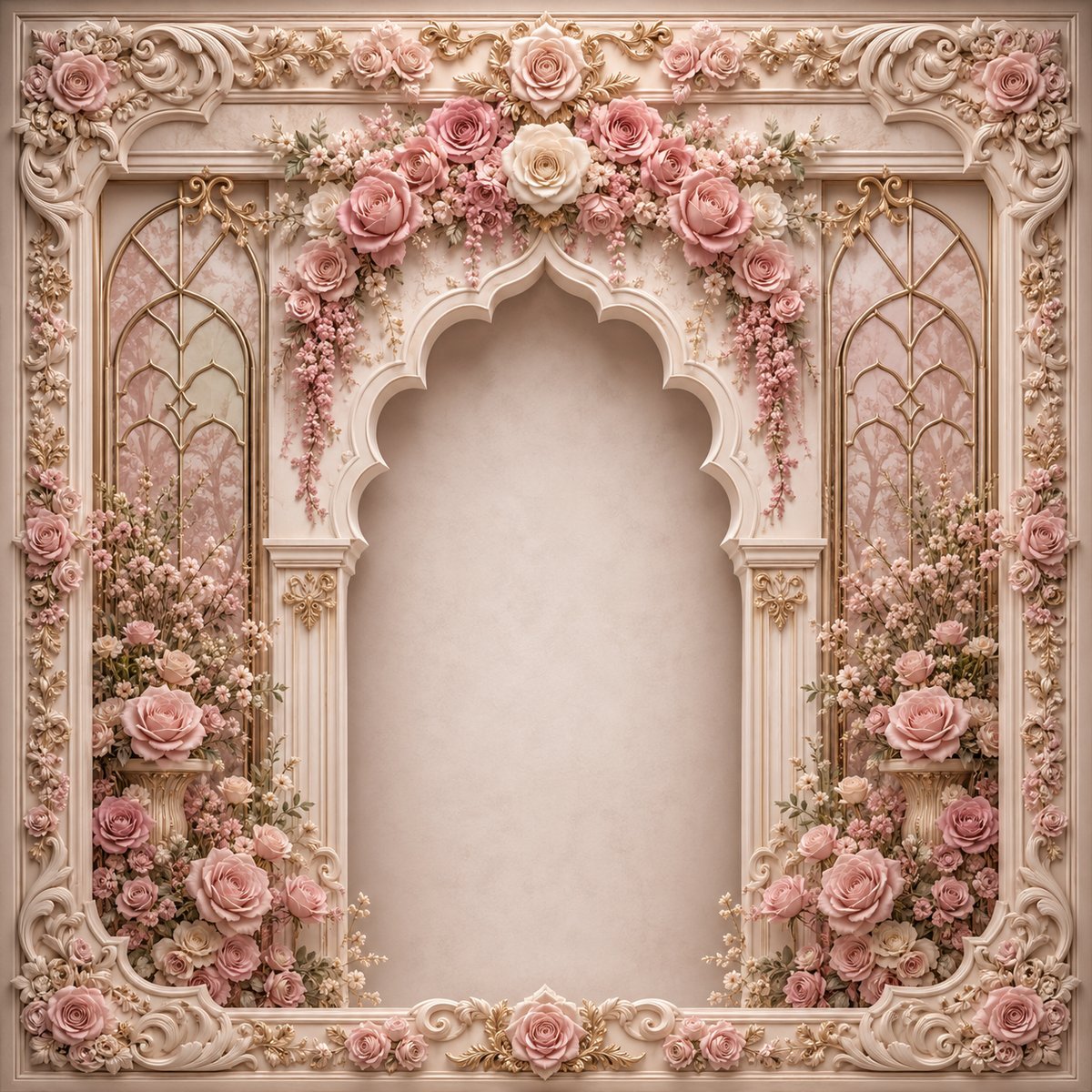 GC-018-4 Ornate Blush Rose Floral Frame Backdrop