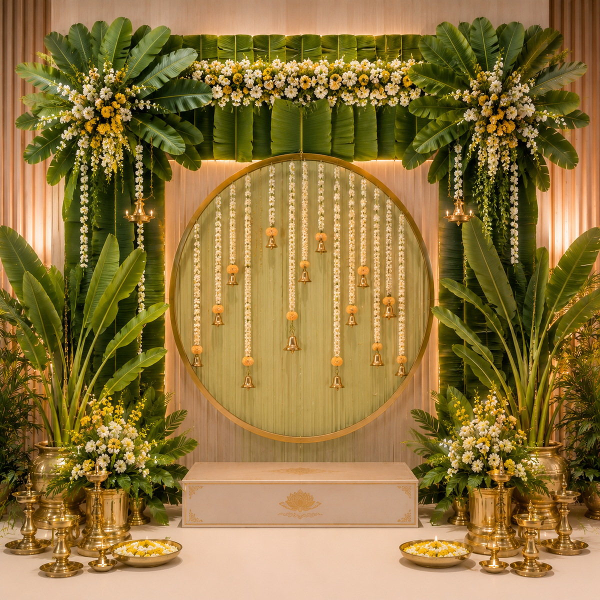 Tropical Banana Leaf Floral Ganesh Chaturthi Backdrop | GC-019-1