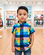 Load image into Gallery viewer, Kids' Rainbow Checks Party Shirt for Boy by MAGNITE