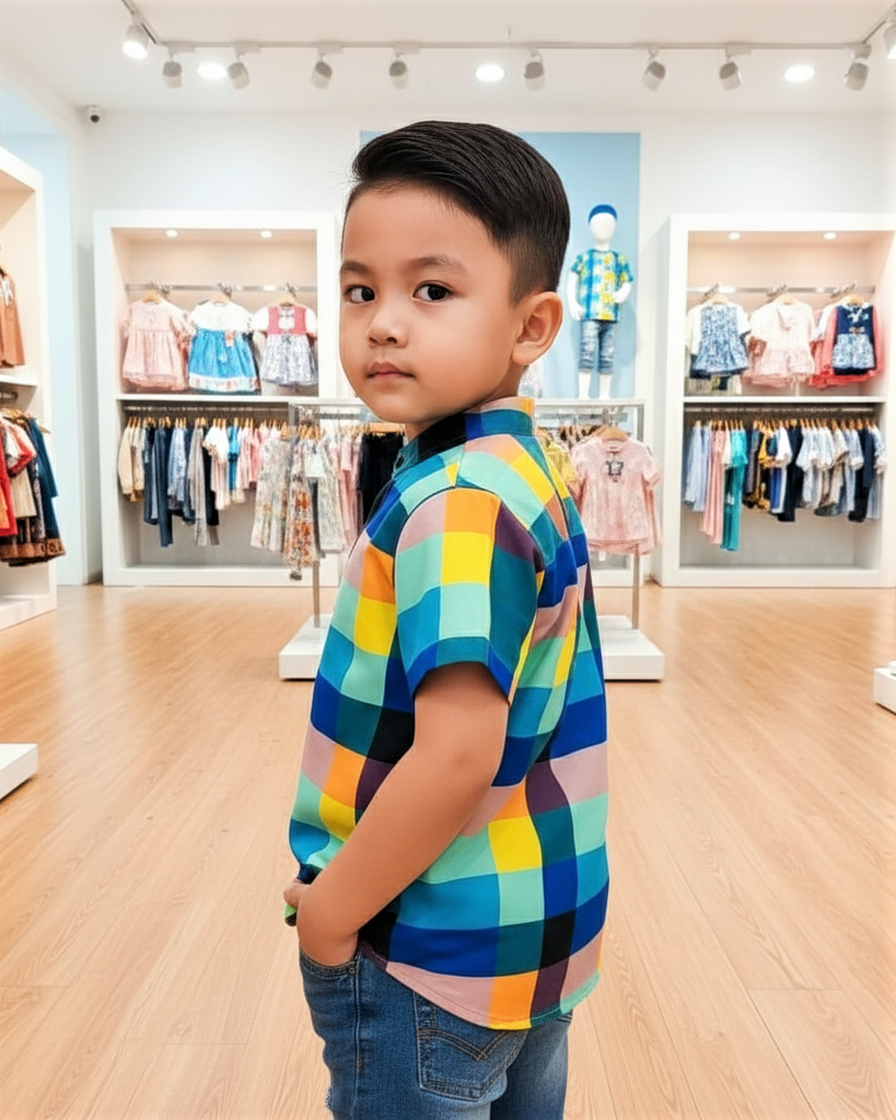 Kids' Rainbow Checks Party Shirt for Boy by MAGNITE