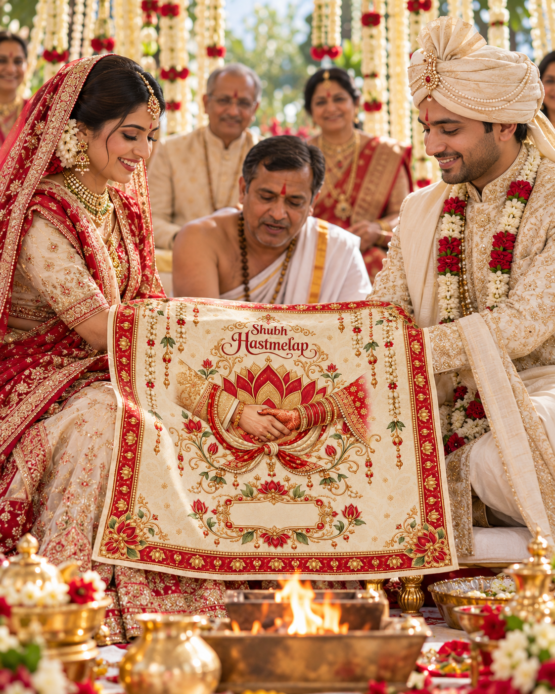 RUM-001-02 Royal Hastmelap Sacred Hands Lotus Wedding Rumal wedding ceremony illustration
