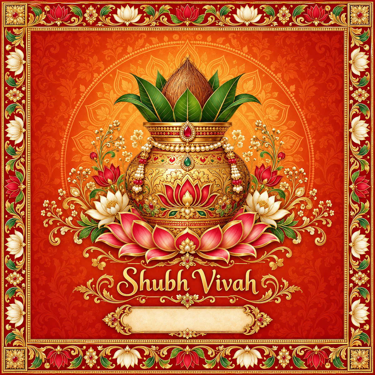 RUM-001-03 Royal Kalash Lotus Shubh Vivah Wedding Rumal original textile print artwork