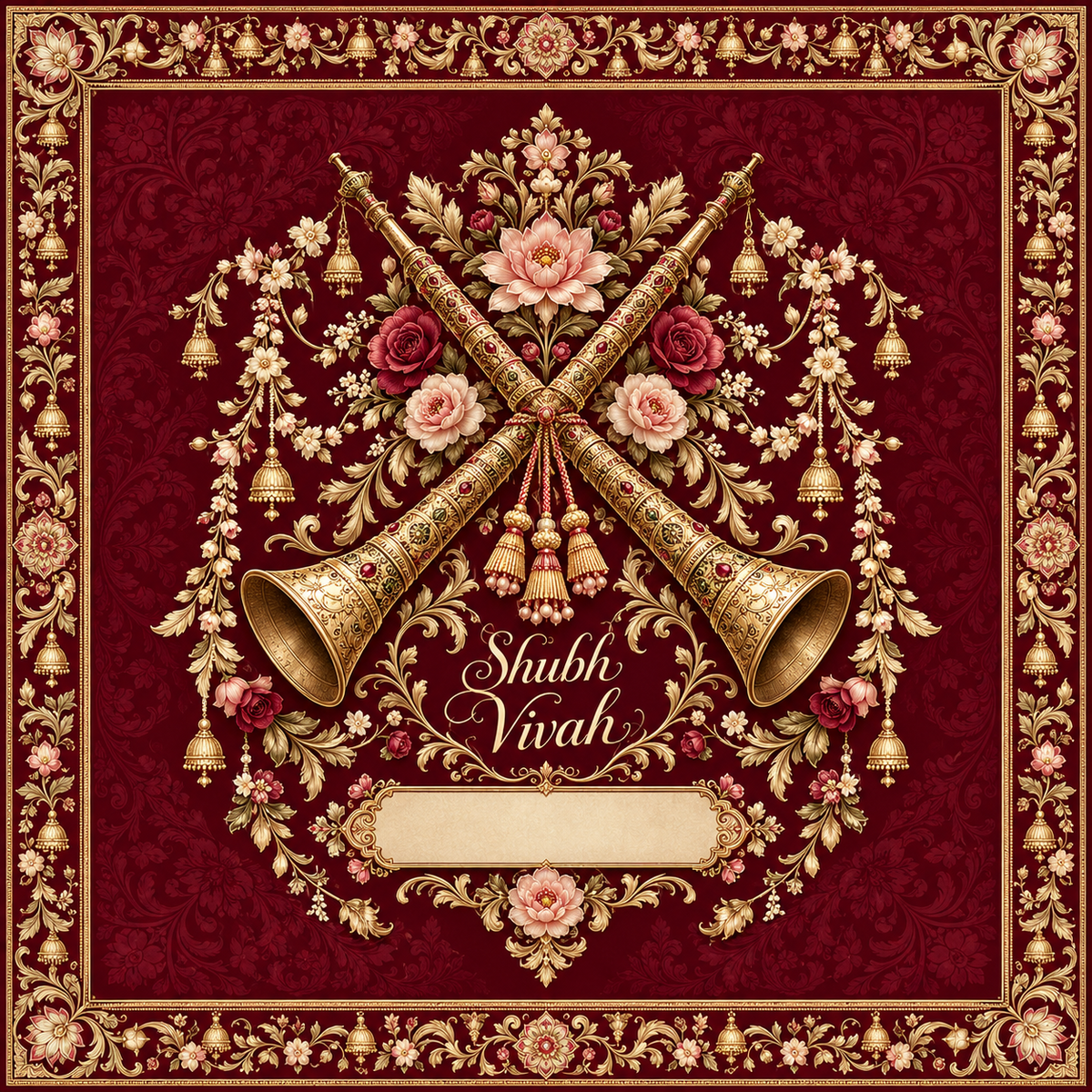 RUM-001-04 Royal Shehnai Floral Shubh Vivah Wedding Rumal original textile print artwork