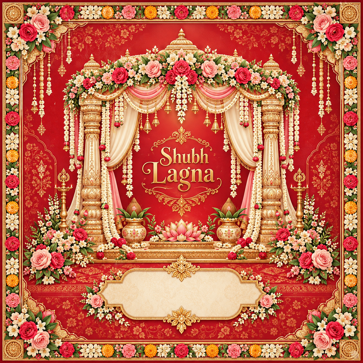 RUM-001-06 Royal Floral Mandap Shubh Lagna Wedding Rumal original textile print artwork
