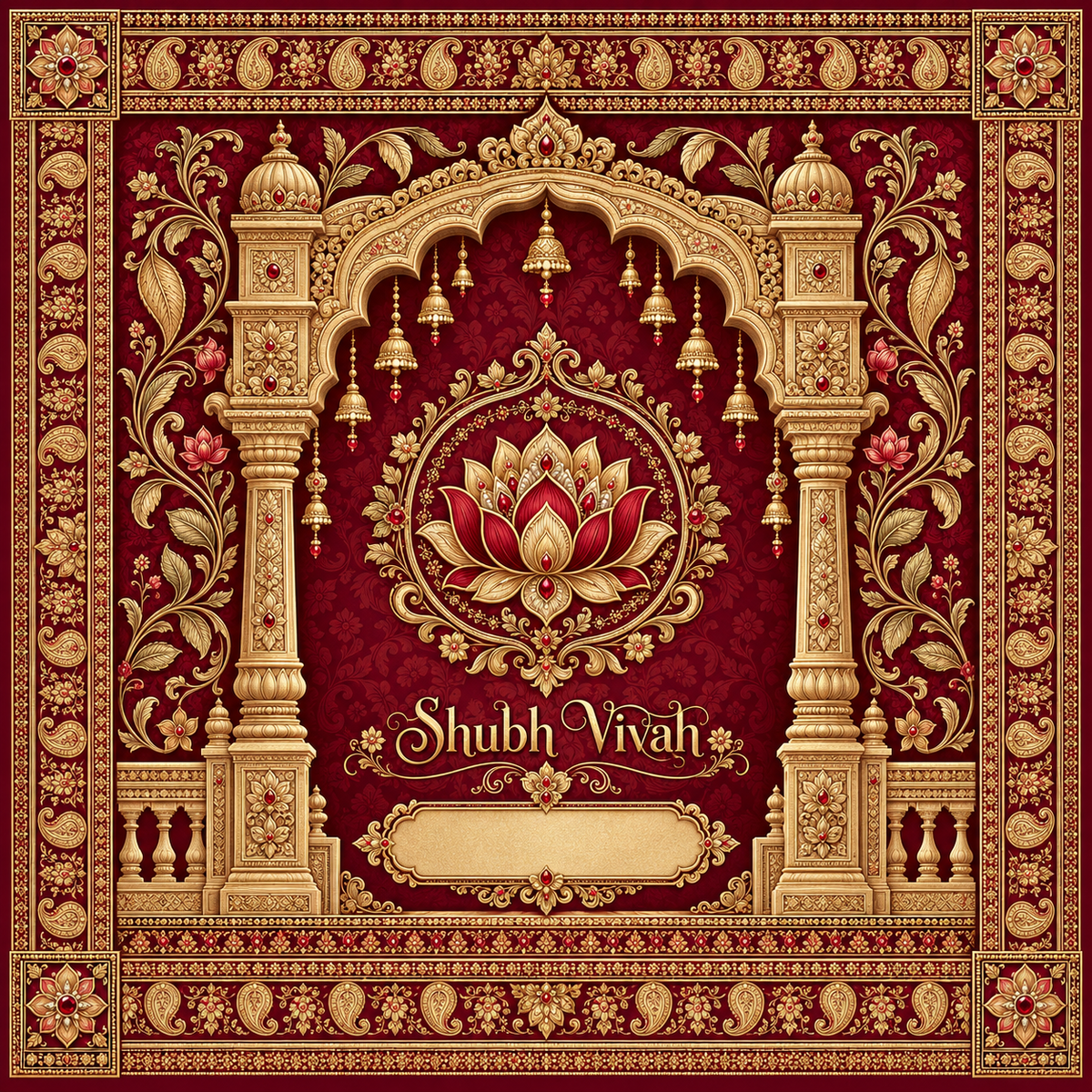 RUM-002-01 original Royal Maroon Lotus Palace Shubh Vivah Rumal digital print design