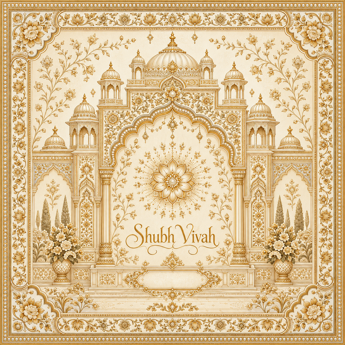 RUM-002-02 original Ivory Gold Royal Palace Shubh Vivah Rumal digital print design