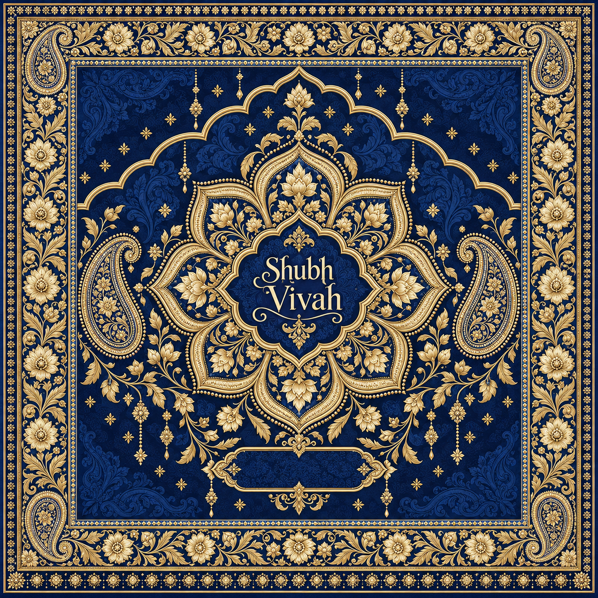 RUM-002-04 original Royal Navy Gold Lotus Mandala Shubh Vivah Rumal digital print design