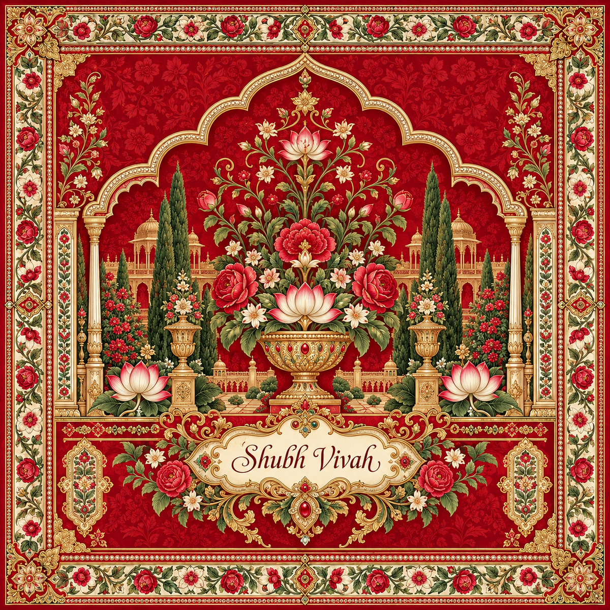 RUM-002-05 original Royal Red Floral Palace Shubh Vivah Rumal digital print design