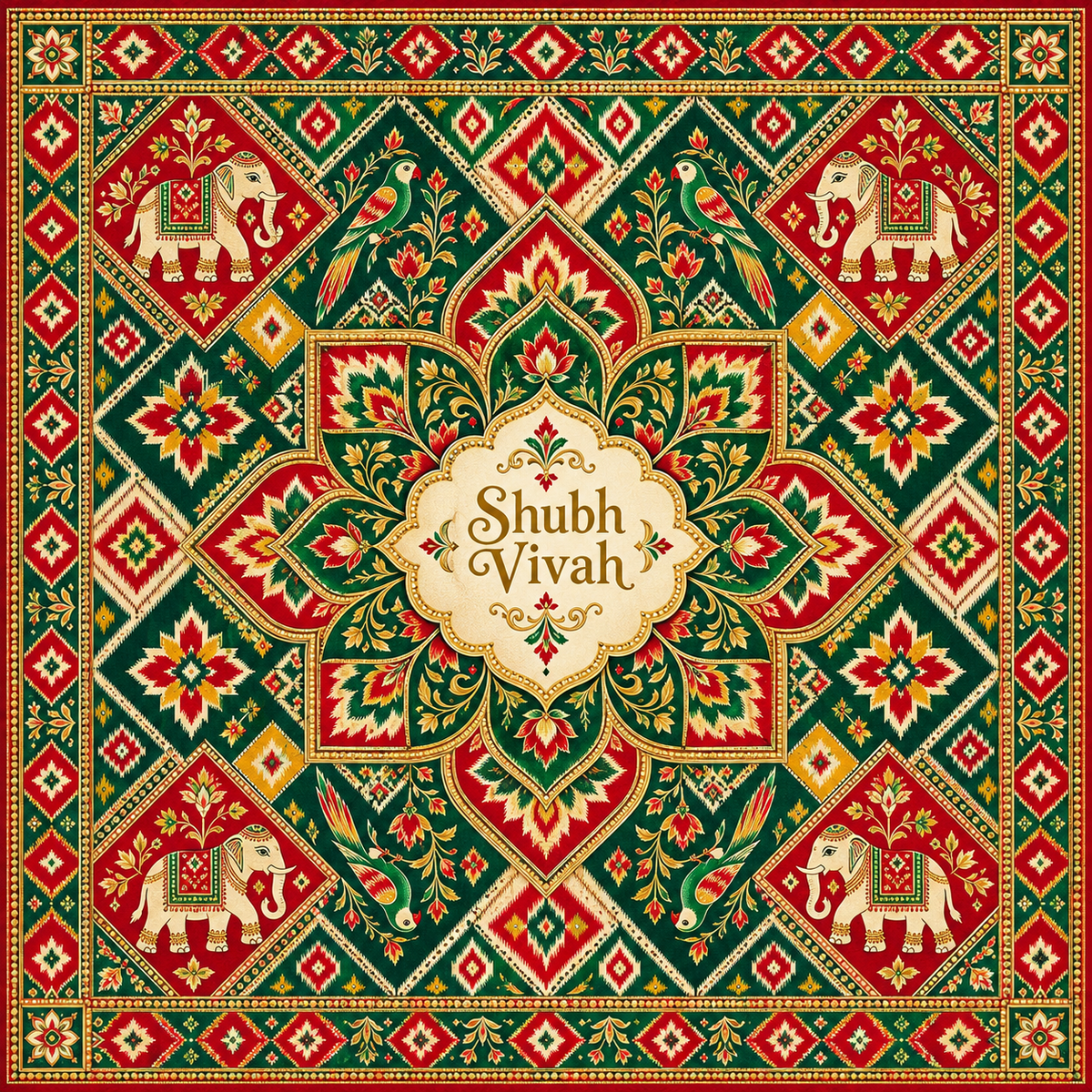 RUM-003-02 Gujarati Patola Elephant Heritage Shubh Vivah Rumal original flat print artwork