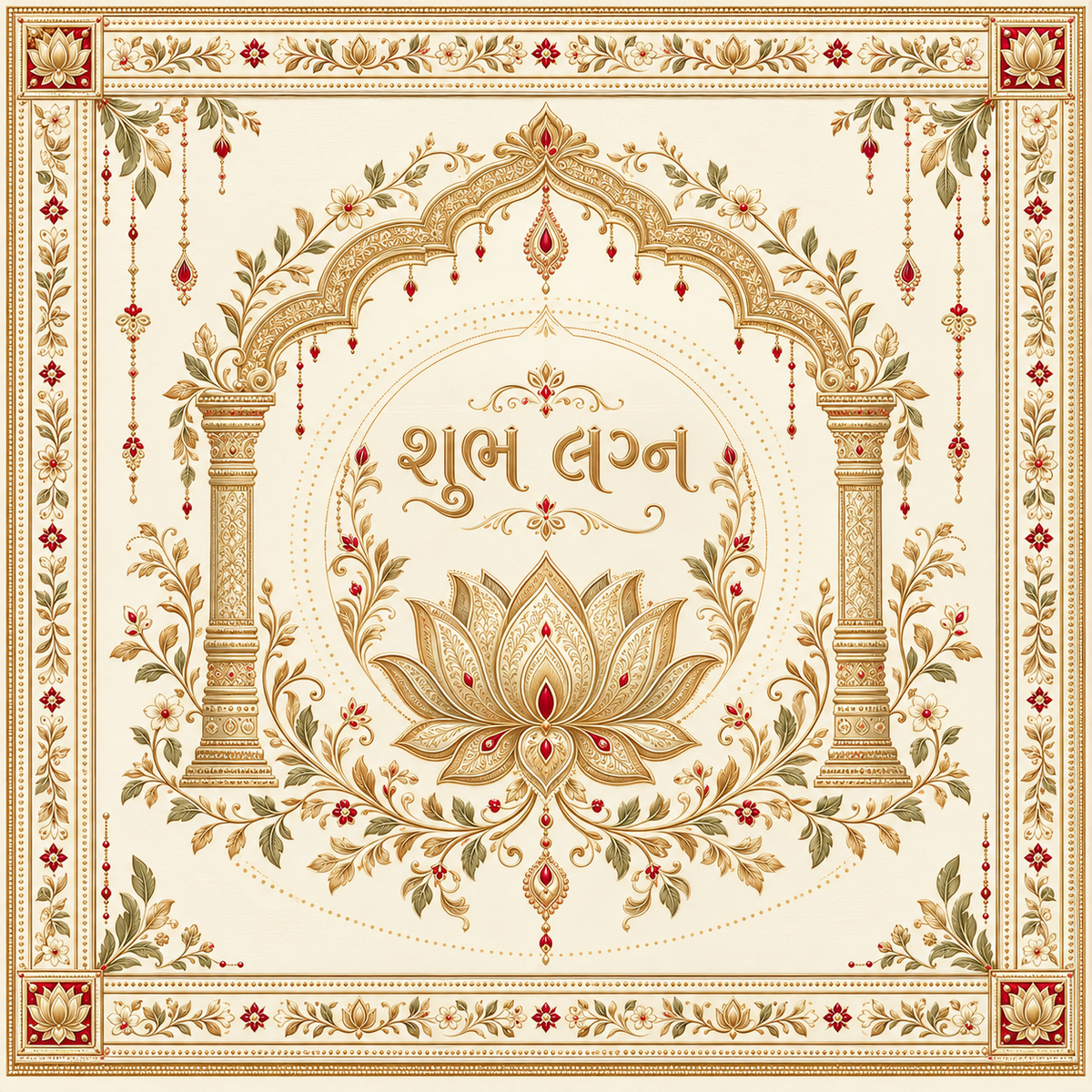 RUM-003-06 Gujarati Ivory Gold Lotus Shubh Lagna Rumal original flat print artwork