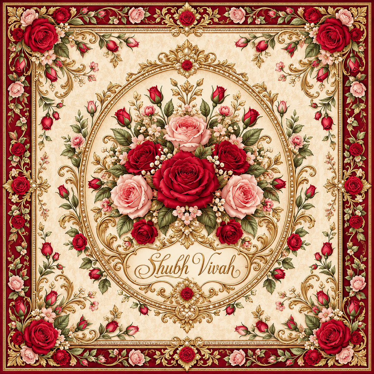 RUM-004-01 Royal Red Rose Floral Shubh Vivah Rumal original flat design