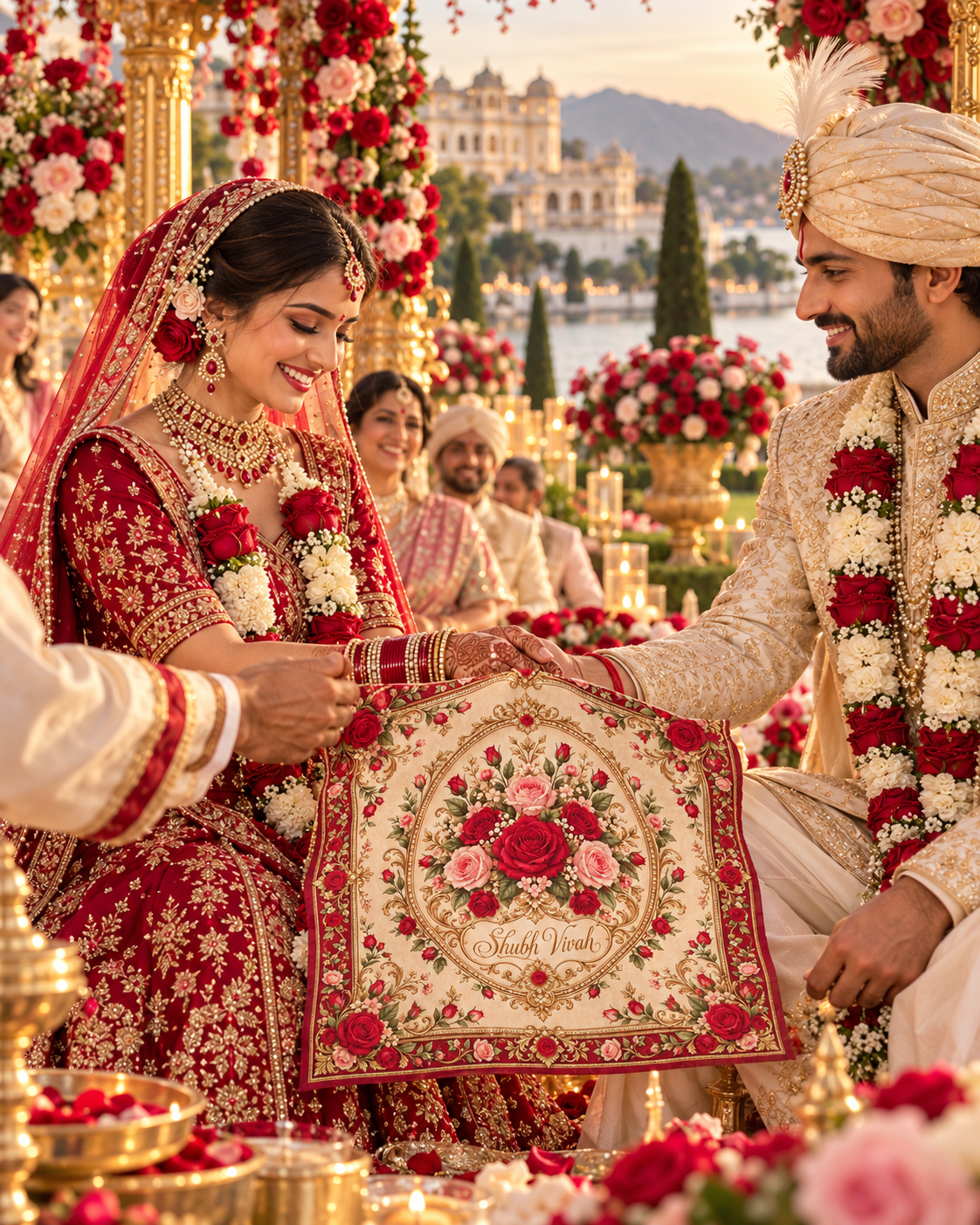 RUM-004-01 Royal Red Rose Floral Shubh Vivah Rumal wedding ceremony visual