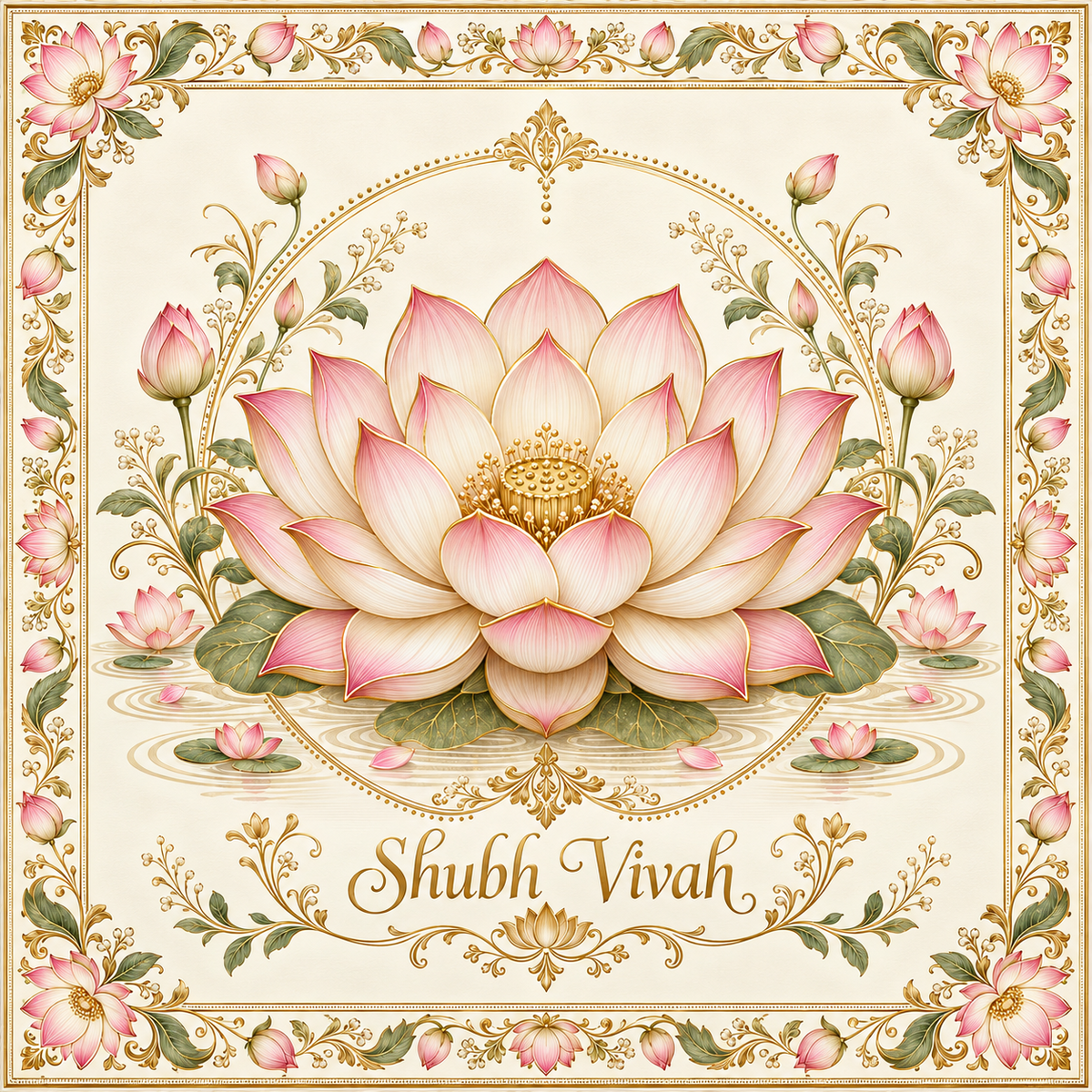 RUM-004-03 Ivory Pink Lotus Floral Shubh Vivah Rumal original flat design